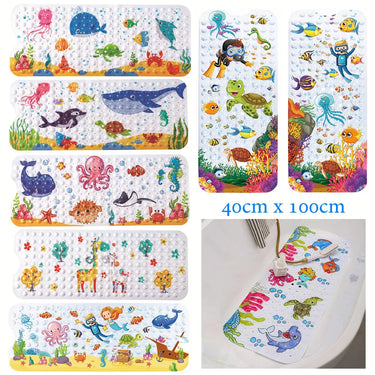 Veilige Antislip Badmat voor Kinderen met Sterke Zuignappen en Vrolijke Cartoonontwerpen - 100x40 cm PVC Badkamermat 1